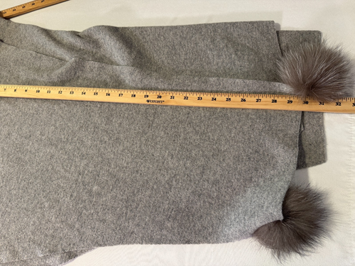 Mitchie's Luxurious Gray Wool with Blue Canadian Fox Fur Trim Wrap Shawl Jacket - Picture 20 of 21