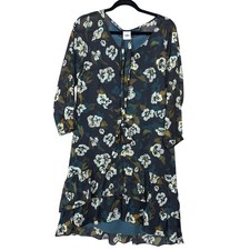 Cabi Dress Womens Small Navy Blue Floral Tiered Chiffon Long Sleeve Ruffle 3460
