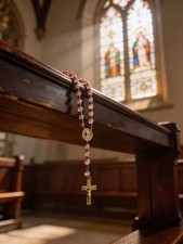Vintage Pink Satin Jesus Face Glass Czech Beads Catholic Rosary
