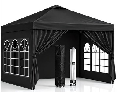 10x10 Pop Up Canopy with Sidewalls- Portable Sun Shade Beach Tent, Gazebo Heavy