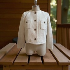 BA&SH MEREDITH ECRU OFF WHITE TWEED JACKET WO...