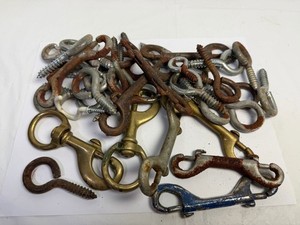 Mixed Lot Barn Hardware Swivel Snaps Screw Eyes Hooks Horse Tack As-Is