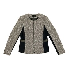 Lafayette 148 Tweed Fitted Full Zip Jacket with Belt - Black/Brown/Tan/Gold -10