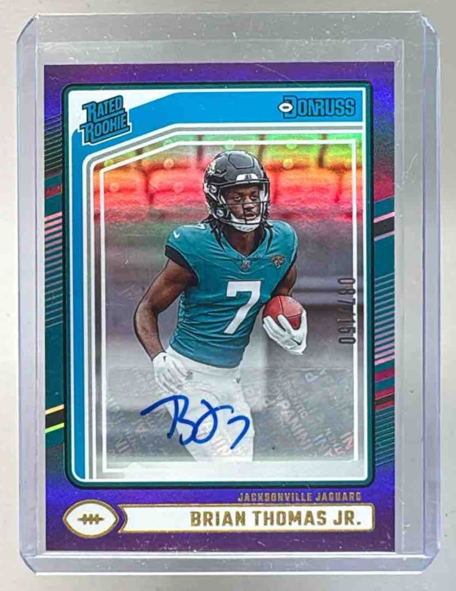 Brian Thomas Jr 2024 Panini Donruss #313 Purple Rated Rookie Auto /150