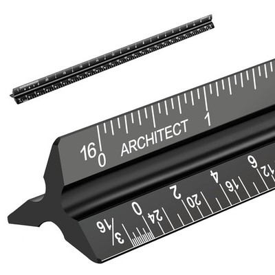 Regla Triangular 12in Aluminio Negra Grabado Laser Para Arquitectos Ingenieros