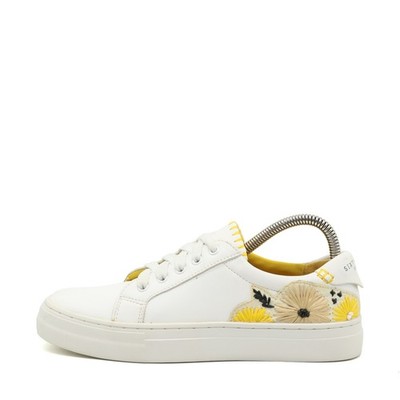 Sixtyseven Damen Blumenstickerei Schuh Weiß Gelb Leder Fashion Sneaker EU 37