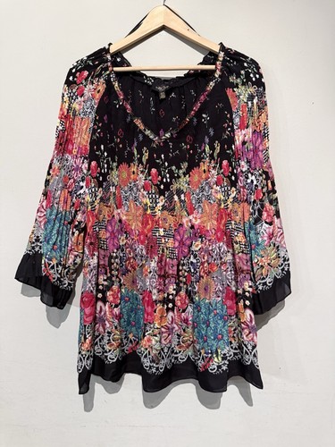 BLUSA MELISSA PAIGE TOP Mujer Talla Grande 1X Floral Otoño Informal Negra Bohemia