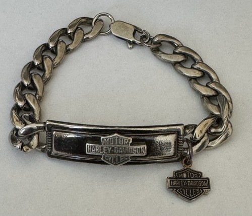 Harley Davidson Chain Bracelet Bar And Shield Antique Silver W Charm