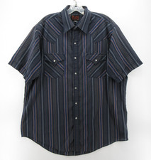 VINTAGE Ely Plains Rider Shirt Men Large Blue Western Pearl Snap Striped Cowboy