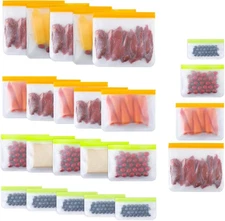 24 Pack Reusable Bags, Dishwasher Safe Silicone Food Storage Bag, 4 Sizes Leakpr