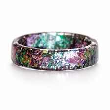 Iridescent Resin Ring with Multicolor Flakes, Handmade Color Shifting Band
