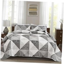 King Size Quilt 3 Pieces Patchwork Bedspread Bedding for King 90 104 Grey