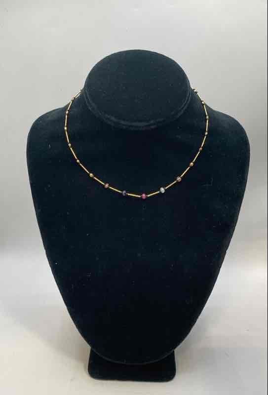 14K Gold Assorted Gemstone Choker 4.4g