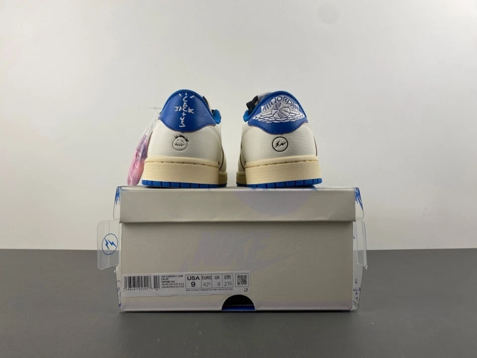 Fragment Design x Travis Scott x Air Jordan 1 Retro Vela Baja Azul Militar Para Hombre Foto 2 de 4