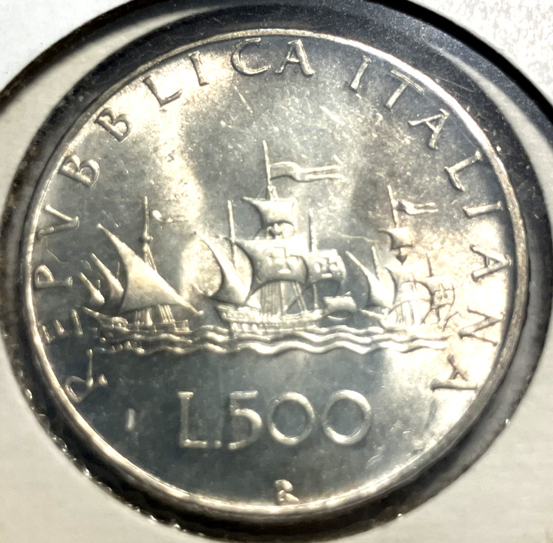 elf Italy 500 Lire 1967 Silver Columbus Ship