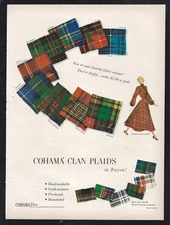 1948 COHAMA CLAN PLAIDS Fabric Print Ad "Now at your favorite fabric counter!"