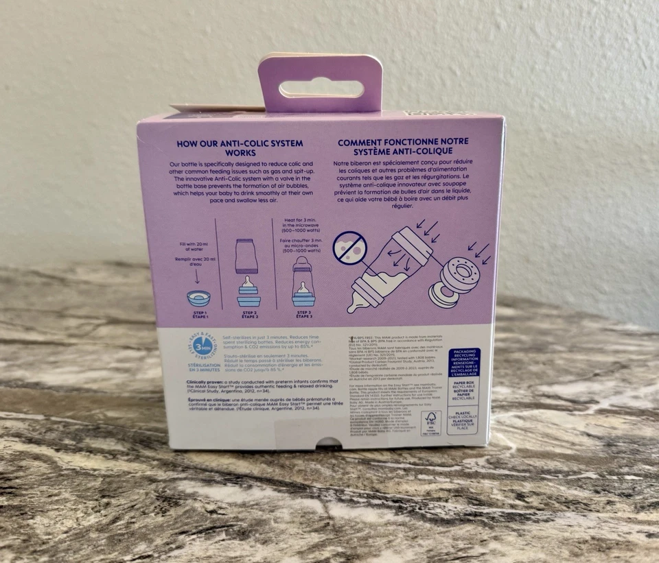 Biberones anticólicos MAM Easy Start 5 oz 2 CT pezones de flujo lento osos SF0229 Foto 3 de 4