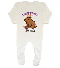 PERSONALISED SKATEBOARD CAPY CAPYBARA ANY NAME BABY GROW SLEEPSUIT GIFT