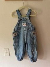 Vintage OshKosh Vestbak Baby Denim Bear Bubble Overalls 24M USA