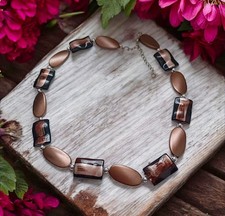 Perlen Kette Grünton Flache Perlen Brauntöne Kunststoff XXL Modeschmuck