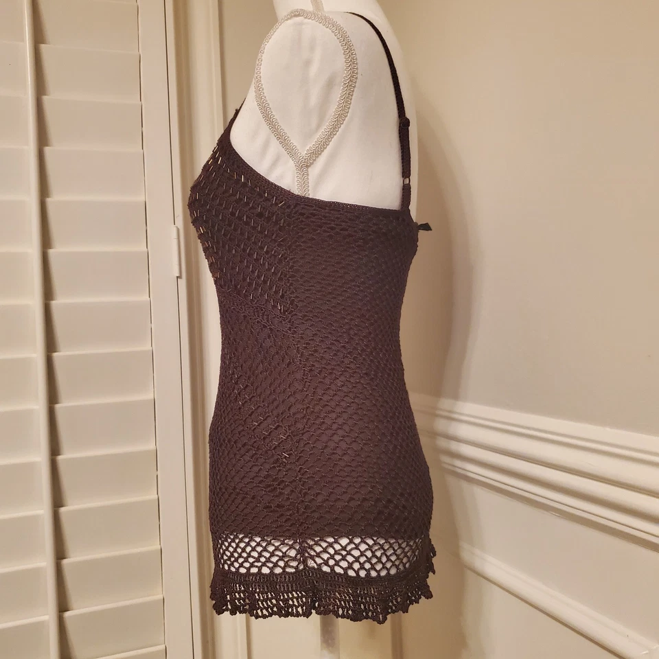Rampage Y2K Chocolate Brown Crochet Beaded LinedTank Spaghetti Strap Top Size M - Image 4 of 4