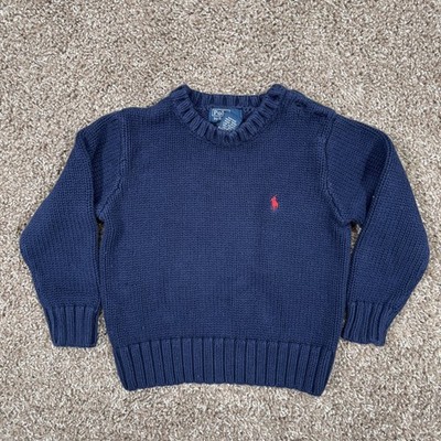 Polo Ralph Lauren Sweater Kids 4 Blue 100% Cotton Knit Crewneck Logo Pullover
