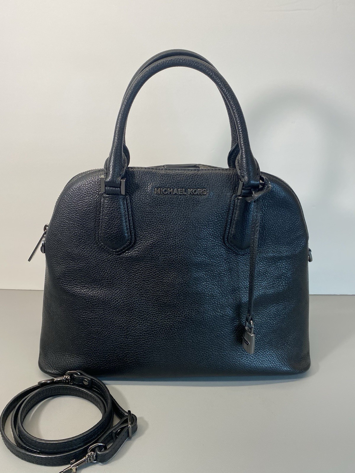 MICHAEL KORS Adele Large Dome Satchel Purse Handbag Black Leather