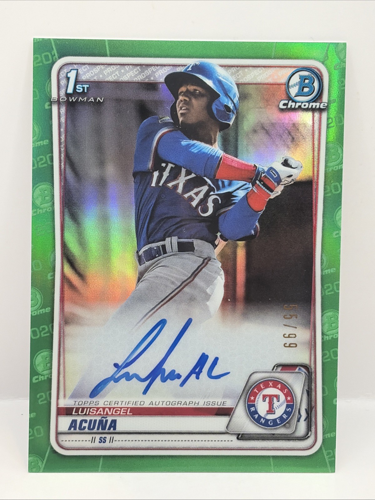 2020 Bowman Chrome LuisAngel Acuna 1st Green Refractor Autograph Auto #/99 METS