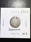 1901 ? Mint BARBER SILVER DIME Almost Punched