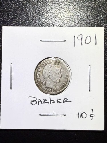 1901 ? Mint BARBER SILVER DIME Almost Punched