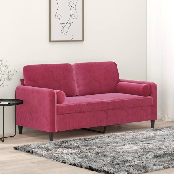 2-Sitzer-Sofa Mit Zierkissen Weinrot 140 Cm Samt-image