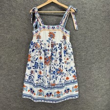 SheIn Mini Dress Women L Large White Floral Short Sleeveless Square Neck Casual