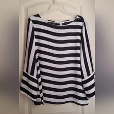 Counterparts Black and White Striped Top Sz L Bohemian Office Casual Lighweight