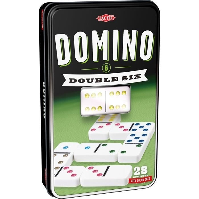 Jeu de dominos TACTIC Double 6 boîte métal jeu de société enfant fille