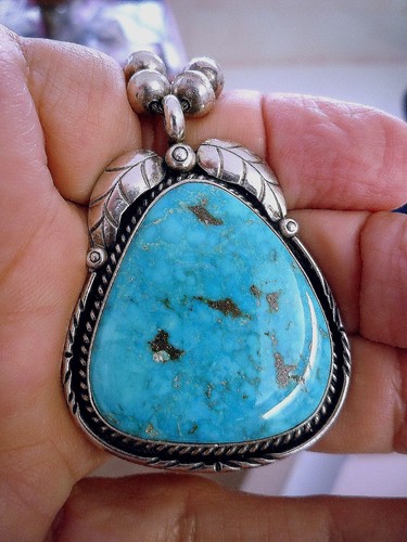 GEM GRADE Morenci Turquoise Benchbead Necklace;Sterling Old Pawn Navajo 24.5"L