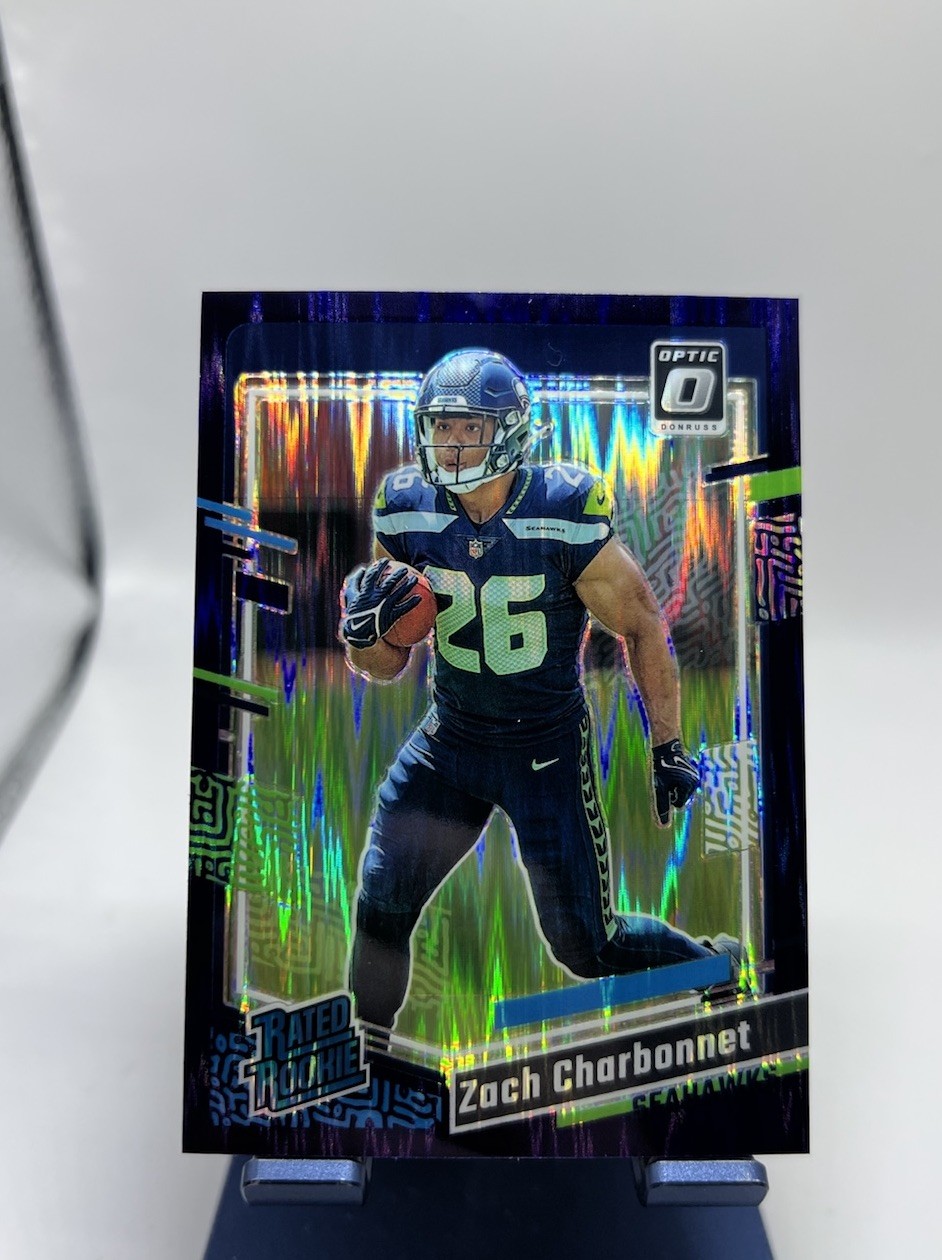 ZACH CHARBONNET rc #294 Rated Rookie Purple Shock Prizm 2023 Optic SEAHAWKS