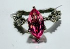 Silver Marquise Pink Stone Cocktail Ring Prong Setting Size 7 Accent Stones — photo 9