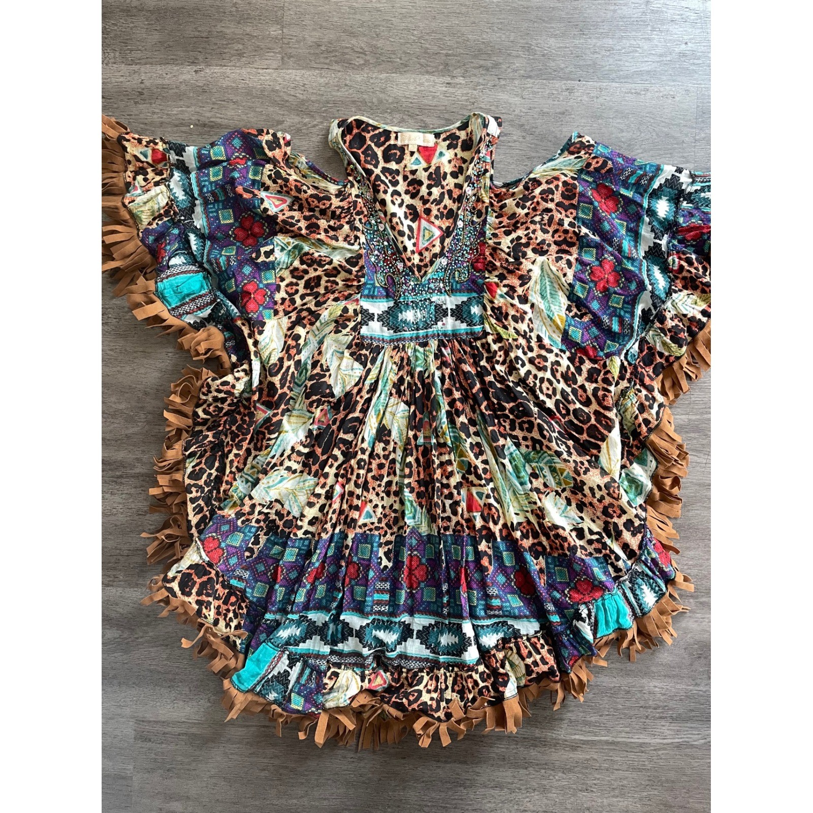 Chloe Laetitia Boho Patchwork Leopard Fringe Kaft… - image 1