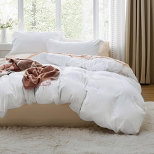 Bedsure White Duvet Cover Queen Size - 3 Pieces Prewashed Extra Soft Bedding Se
