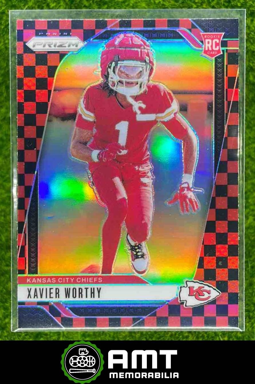 2024 Panini Prizm #399 Xavier Worthy Black and Red Checker Kansas City Chiefs RC