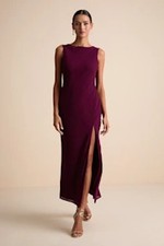 Lulus Yaneli Boat Neck Cowl Back Maxi Dress Plum Basic Sleeved Medium