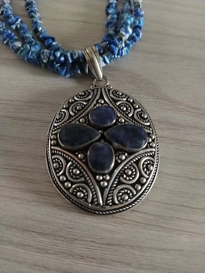 collana lunga da donna lapislazzulo blu Con Pendente Argento - Immagine 2 di 4