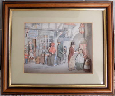 Vintage 3D Kunst handgeschnittenes Papier gerahmt Schattenkasten viktorianische Straße