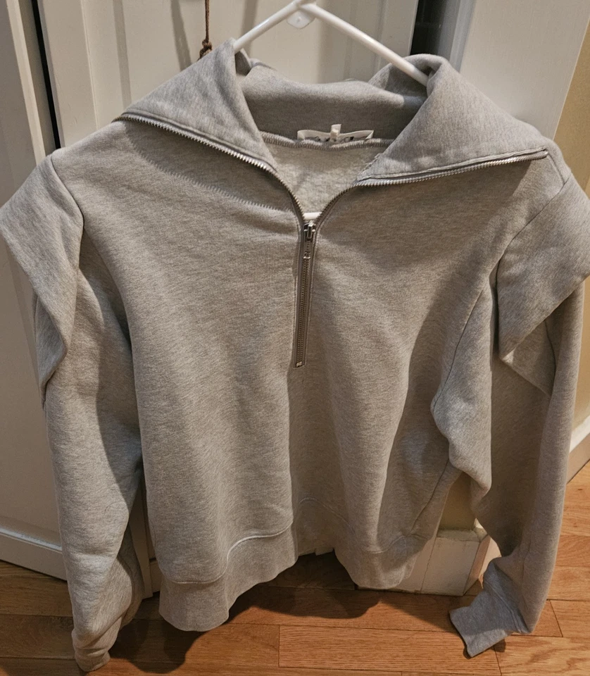 Frame Sporty Half Zip Sweatshirt Womens MD Ruffle Shoulder Fleece Heather Gris - Изображение 2 из 4