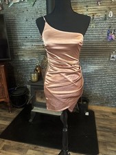 Windsor Satin Cowl Neck Mini Dress, Rose Gold, Size L Elegant and figure-hugging