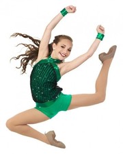 Can't Stop Dancing GREEN Child Medium Dance Costume Unitard  Cuffs New