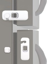 Child Proof Refrigerator Lock,2 Pack White Fridge Locks for Kids with Sticky Adh