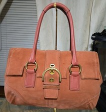 Vintage COACH Soho Suede  Leather Trim Shoulder Handbag Coral Pink  8A24 -read