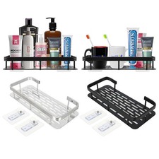 Punch-free Bathroom Kitchen Shelf Wall Mounted Storage Rack Organizer Rectangle