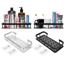 Punch-free Bathroom Kitchen Shelf Wall Mounted Storage Rack Organizer Rectangle
